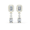 Emerald-Cut Halo Moissanite Drop Earrings – 925 Sterling Silver, 18K Gold Vermeil