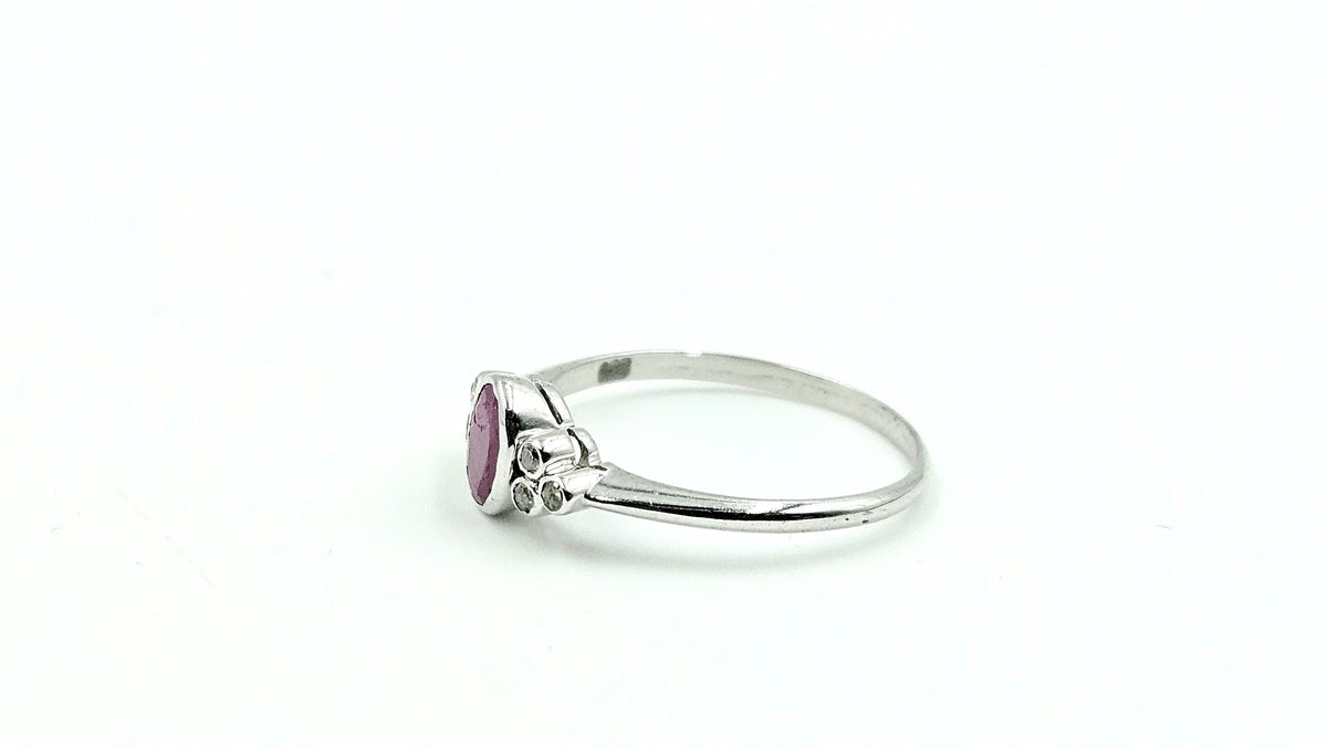 Bezel-Set Oval Ruby Ring with Diamond Accents – 925 Sterling Silver, 18K White Gold Vermeil
