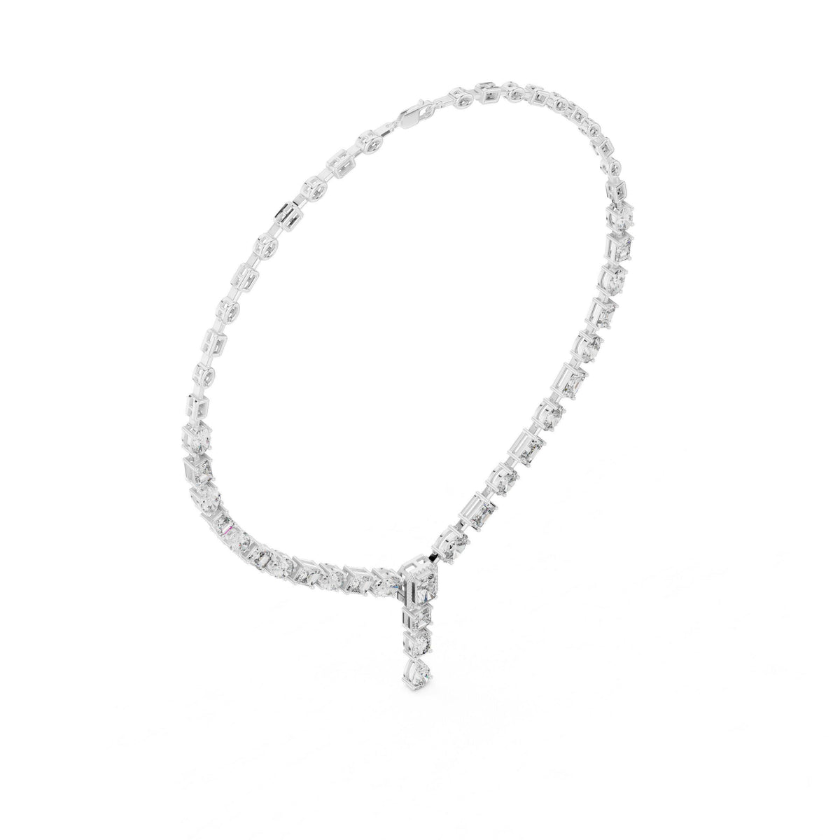Mixed-Cut Moissanite Y-Drop Tennis Necklace – 925 Sterling Silver, 18K Gold Vermeil