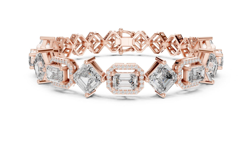 Emerald-Cut Halo Moissanite Bracelet – 925 Sterling Silver, 18K Gold Vermeil