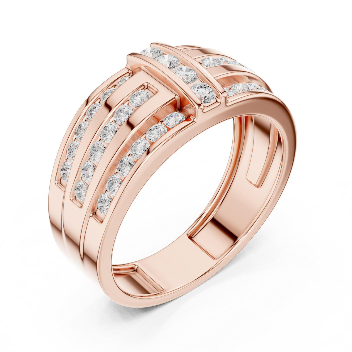 Men's Triple-Row Band with Pavé Moissanite Bar – 925 Sterling Silver, 18K Gold Vermeil