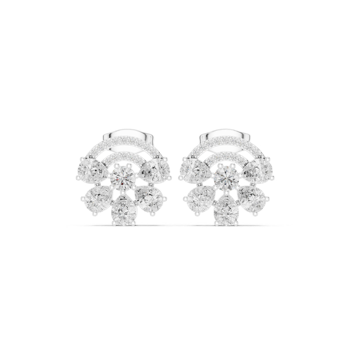 Moissanite Half-Moon Cluster Stud Earrings – 925 Sterling Silver, 18K Gold Vermeil