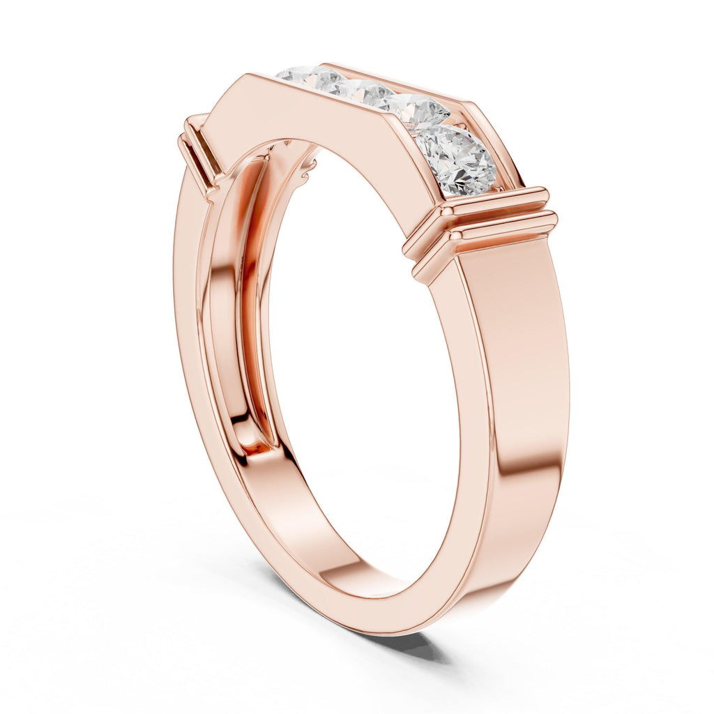 Men's Five-Stone Moissanite Ring, Flat Top – 925 Sterling Silver, 18K Gold Vermeil