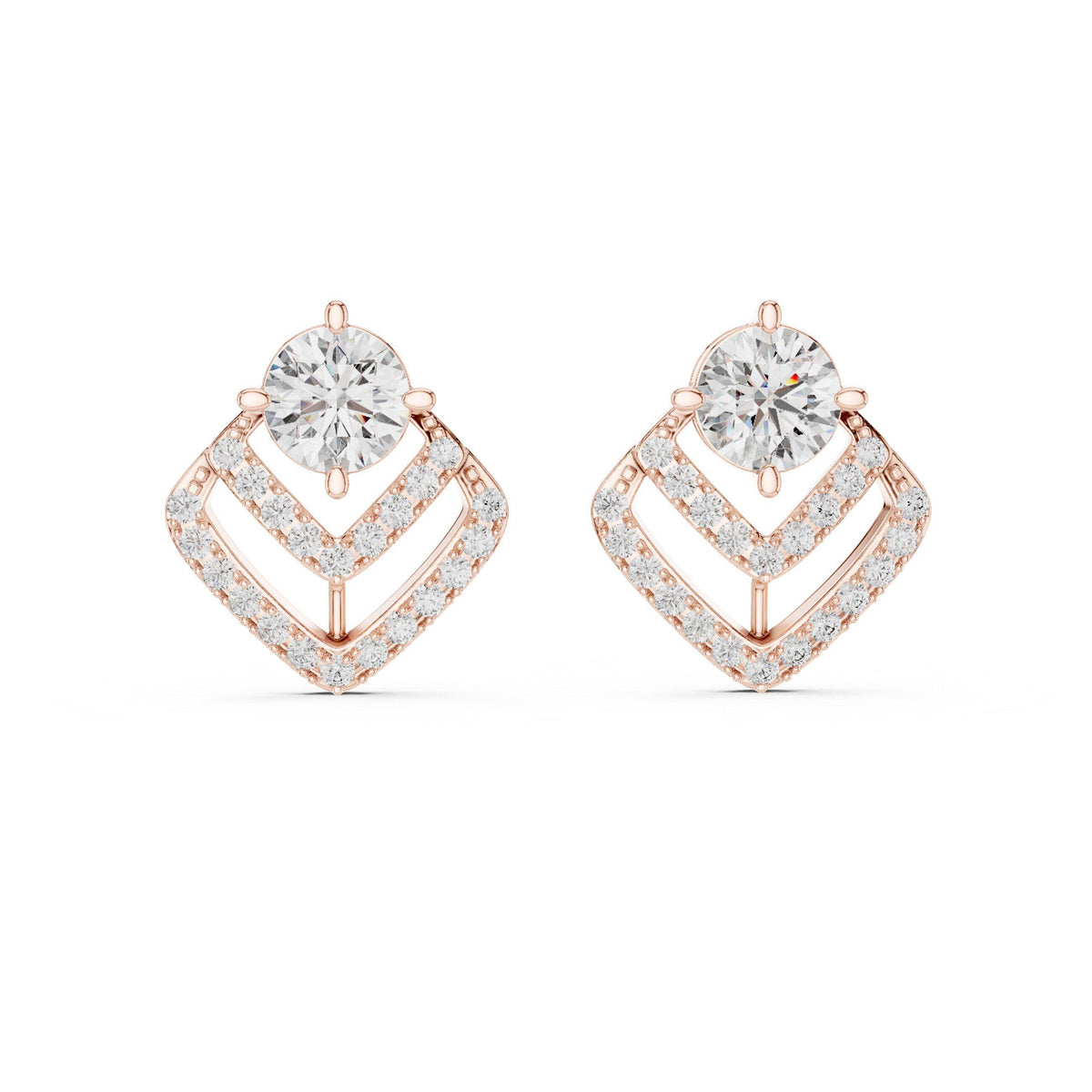 Round Moissanite Chevron Halo Stud Earrings – 925 Sterling Silver, 18K Gold Vermeil