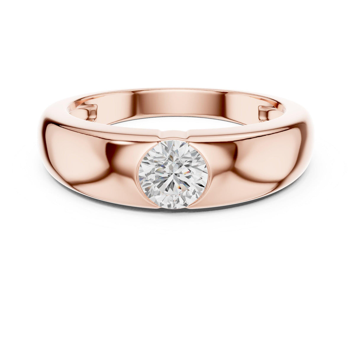 Men's Flush-Set Round Moissanite Domed Band – 925 Sterling Silver, 18K Gold Vermeil