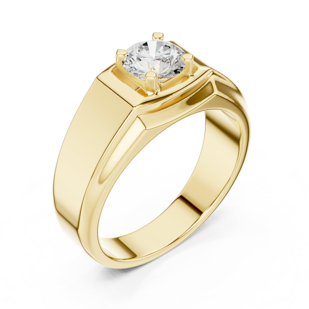 Men's Round Moissanite Ring with Square Frame, Wide Band – 925 Sterling Silver, 18K Gold Vermeil
