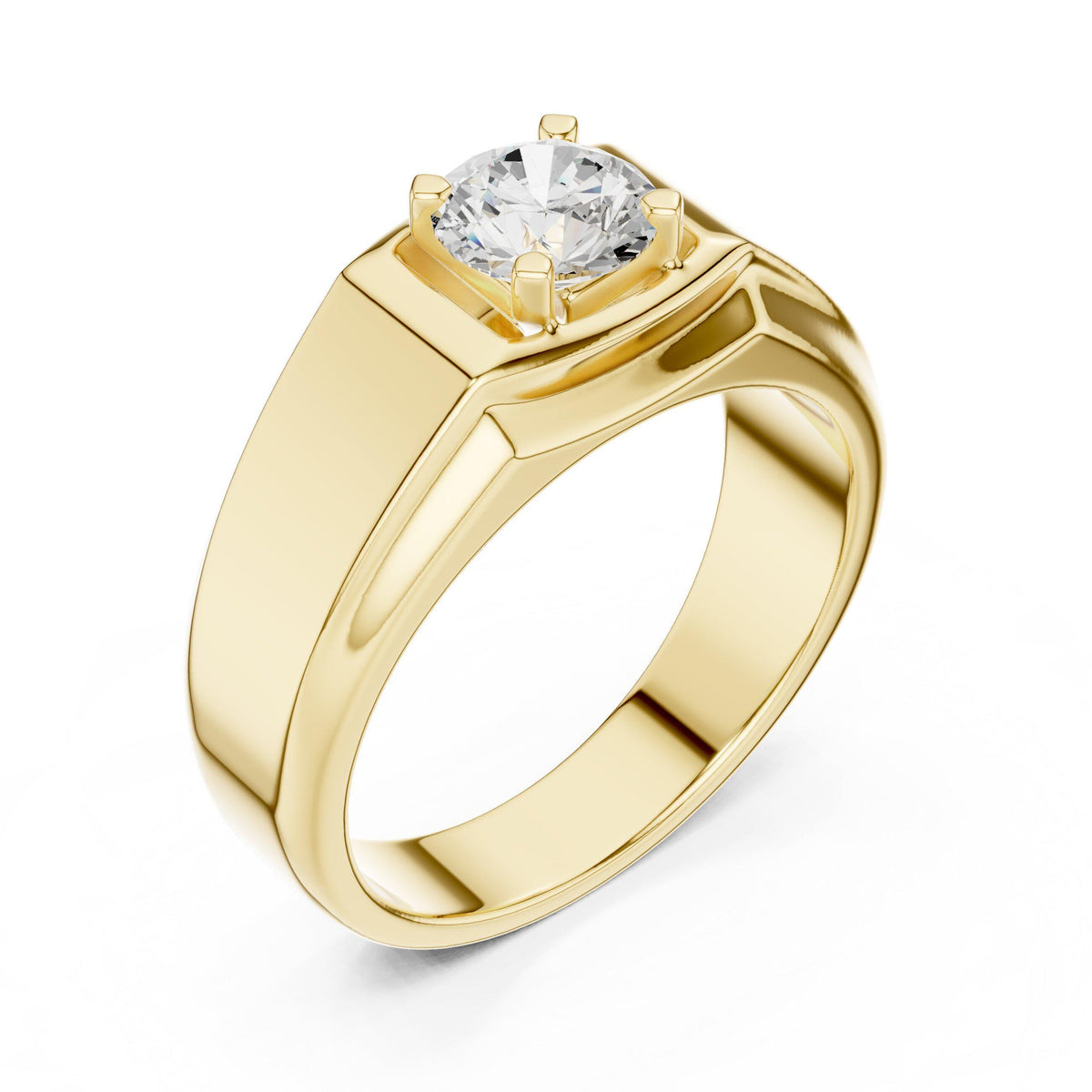 Men's Round Moissanite Ring with Square Frame, Wide Band – 925 Sterling Silver, 18K Gold Vermeil