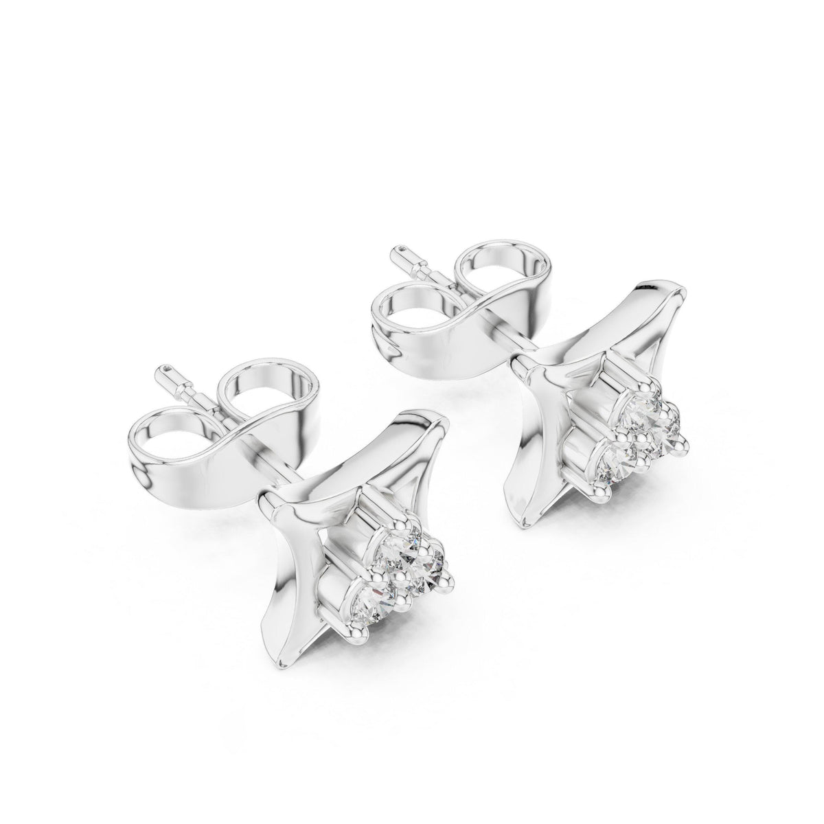 Moissanite Concave Square Stud Earrings – 925 Sterling Silver, 18K Gold Vermeil