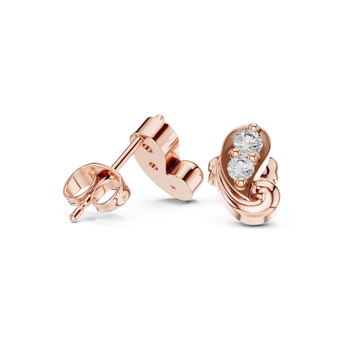Moissanite Pavé Paisley Stud Earrings – 925 Sterling Silver, 18K Gold Vermeil