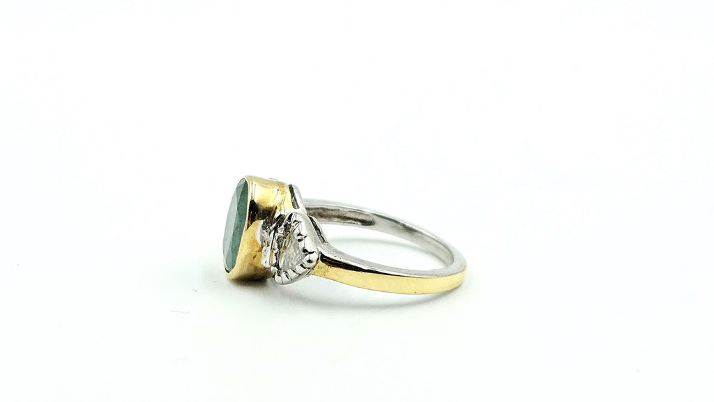 Oval Cabochon Emerald Ring with Diamond Accents – 925 Sterling Silver, 18K Gold Vermeil