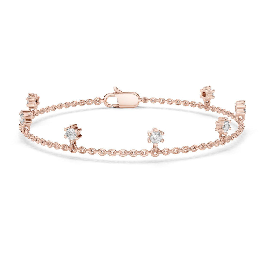 3mm Round Moissanite Station Charm Bracelet – 925 Sterling Silver, 18K Gold Vermeil