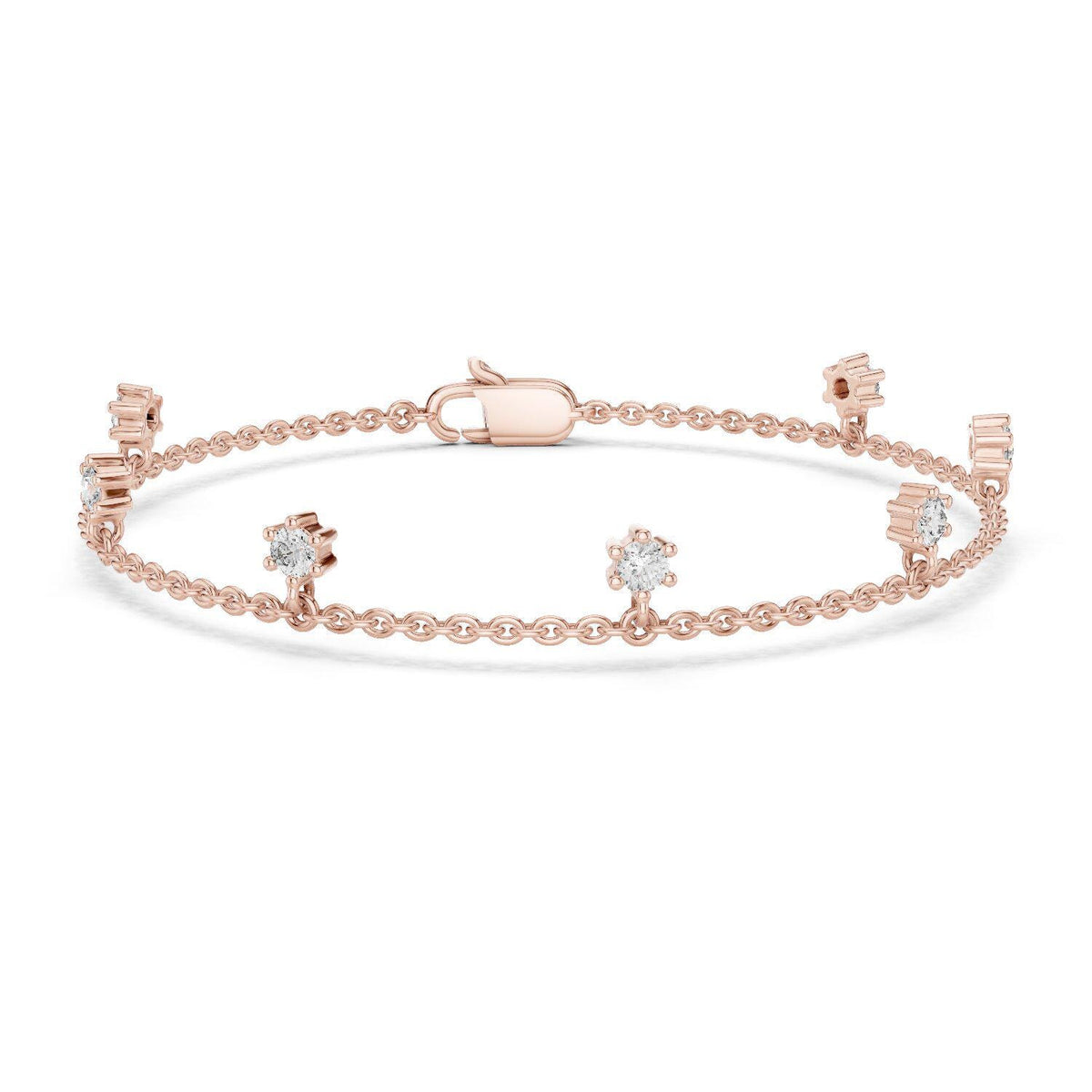 3mm Round Moissanite Station Charm Bracelet – 925 Sterling Silver, 18K Gold Vermeil