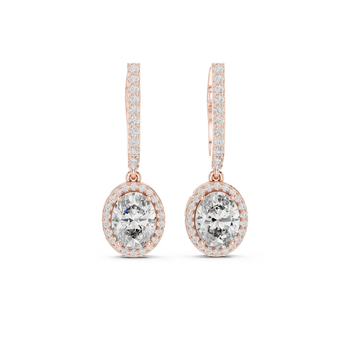 Oval Moissanite Halo Lever Drop Earrings – 925 Sterling Silver, 18K Gold Vermeil