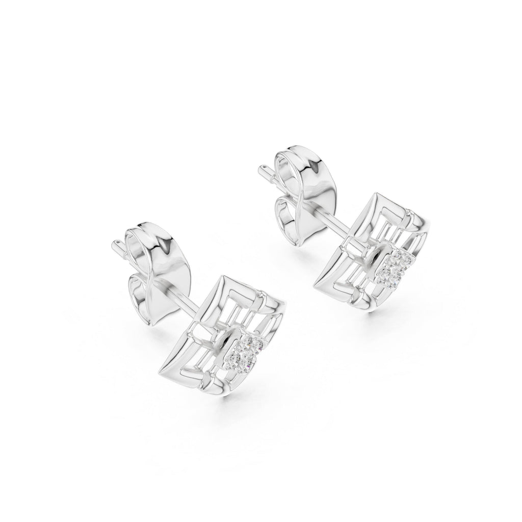Moissanite Open Square Lattice Stud Earrings – 925 Sterling Silver, 18K Gold Vermeil