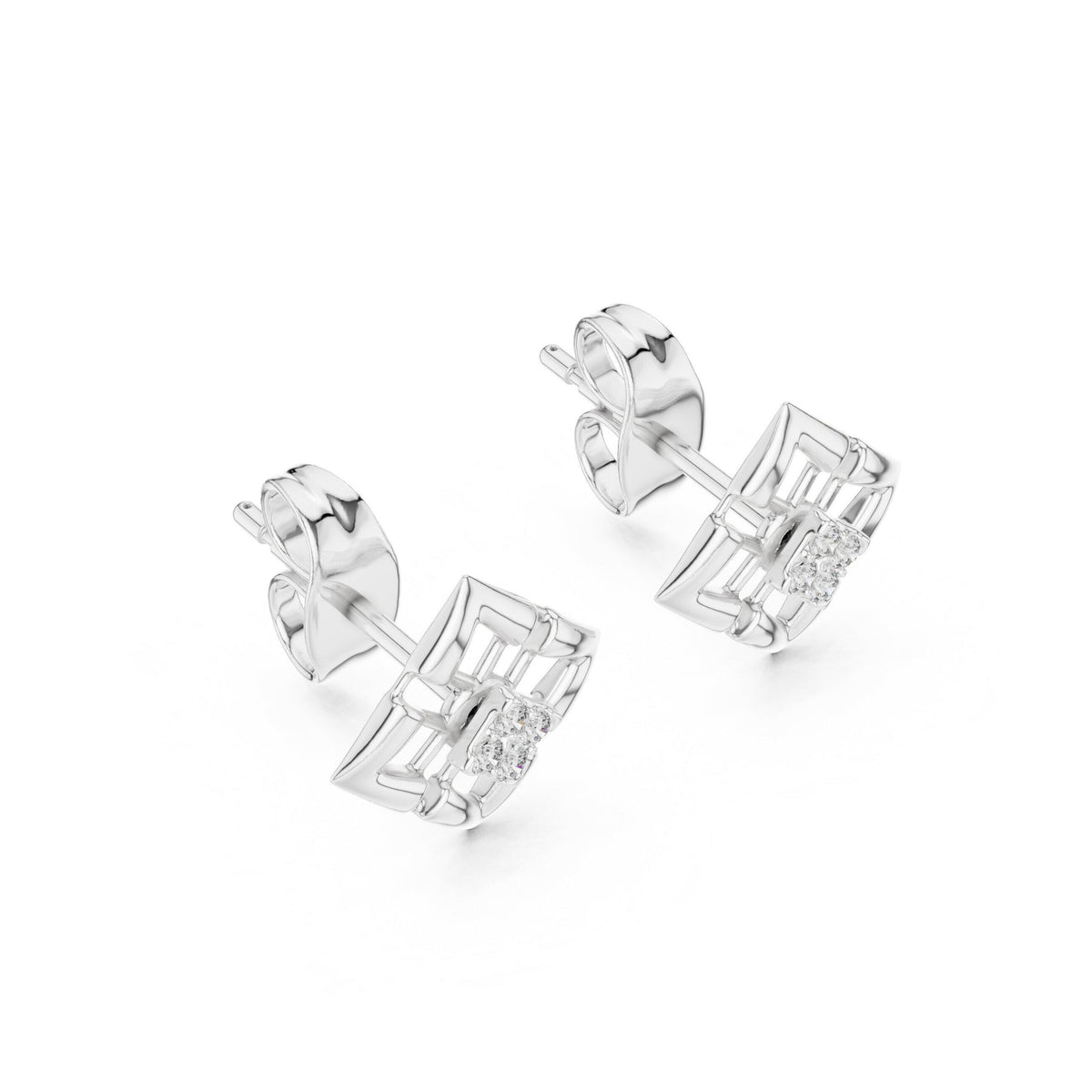 Moissanite Open Square Lattice Stud Earrings – 925 Sterling Silver, 18K Gold Vermeil