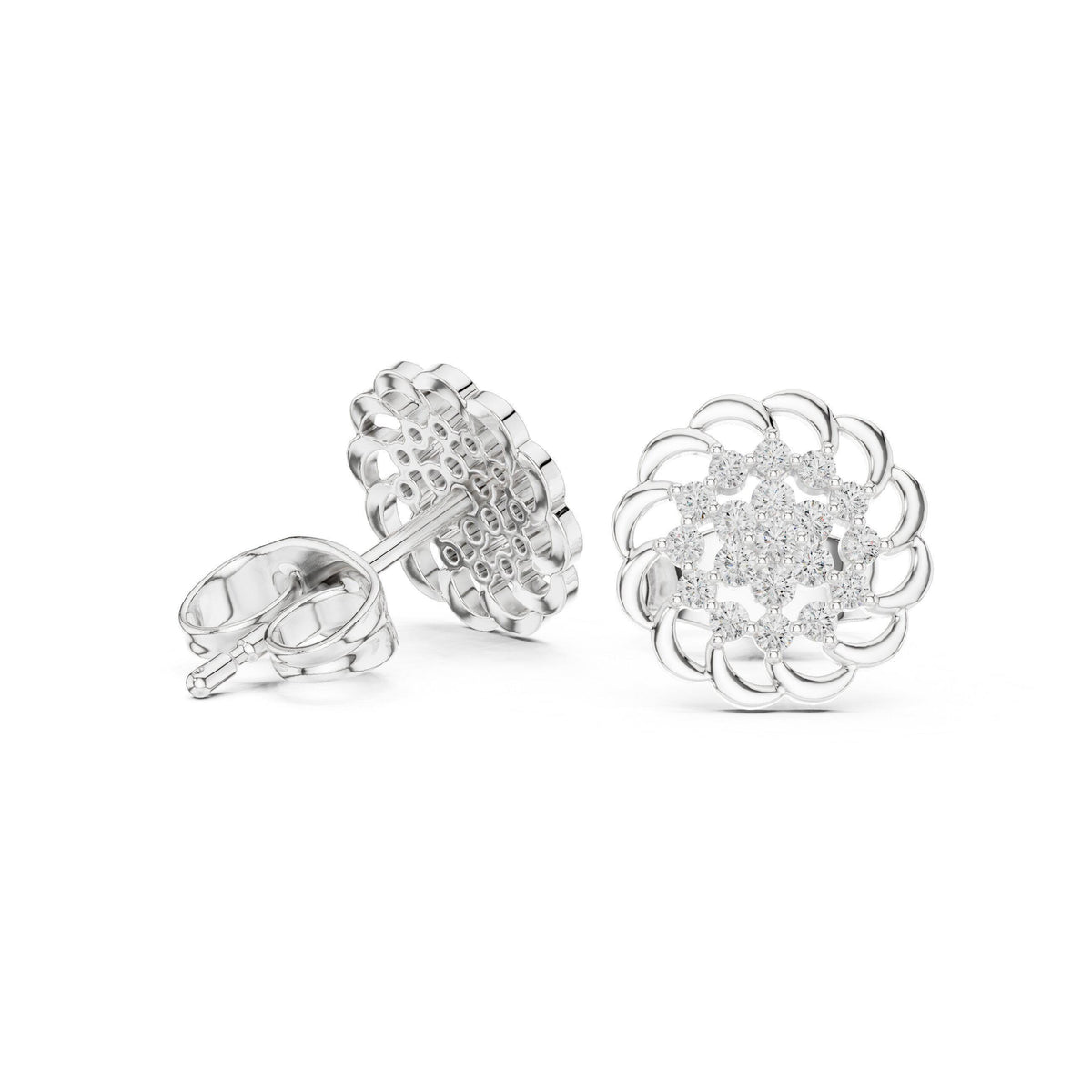 Moissanite Open Petal Medallion Stud Earrings – 925 Sterling Silver, 18K Gold Vermeil