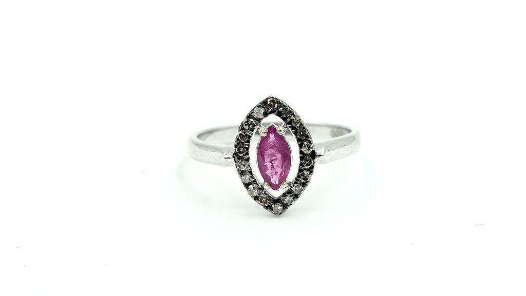 Marquise Ruby Halo Ring – 925 Sterling Silver, 18K White Gold Vermeil