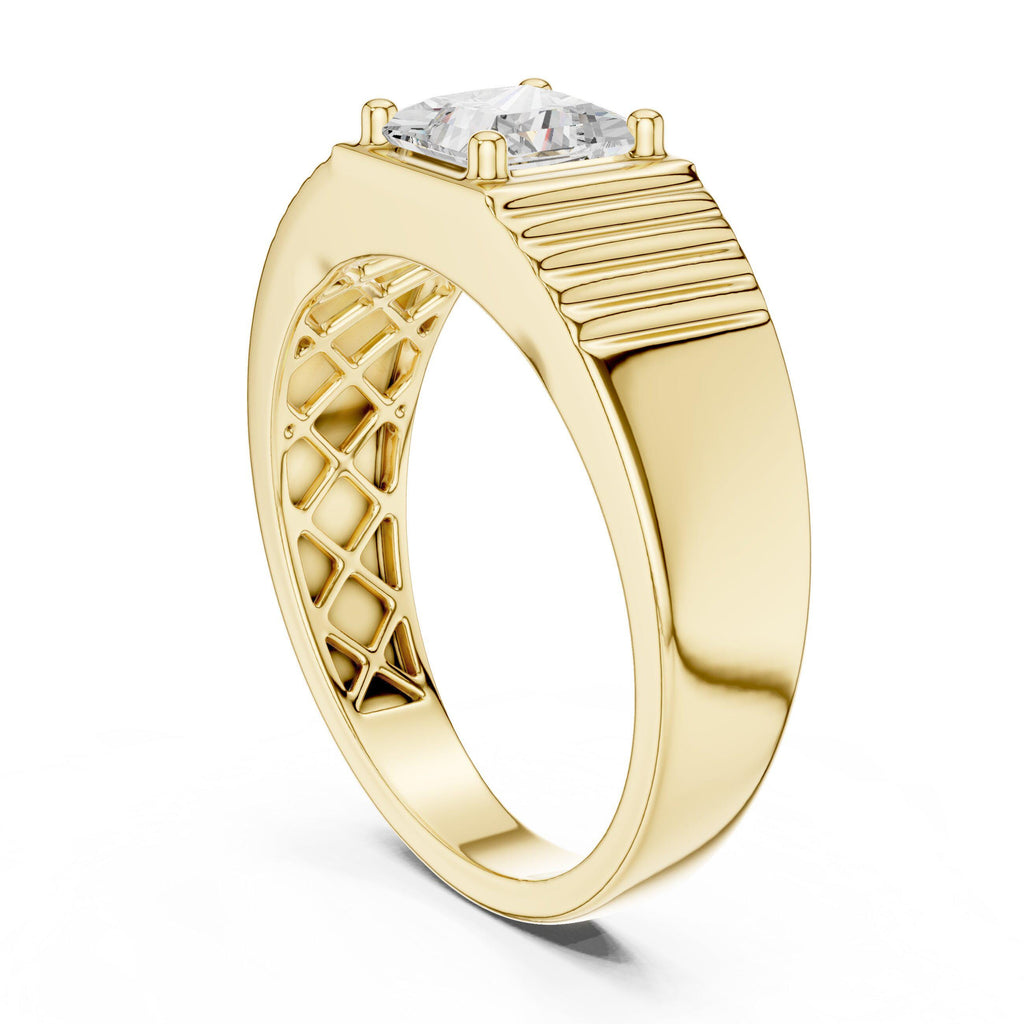 Men's Princess-Cut Moissanite Ring, Grooved Wide Band – 925 Sterling Silver, 18K Gold Vermeil