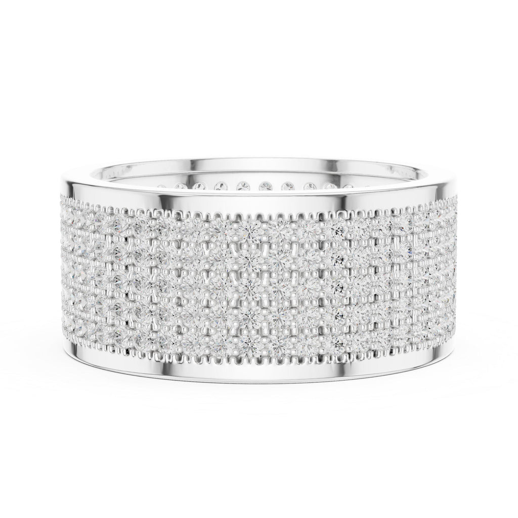 Men's Wide Multi-Row Pavé Moissanite Band – 925 Sterling Silver, 18K Gold Vermeil