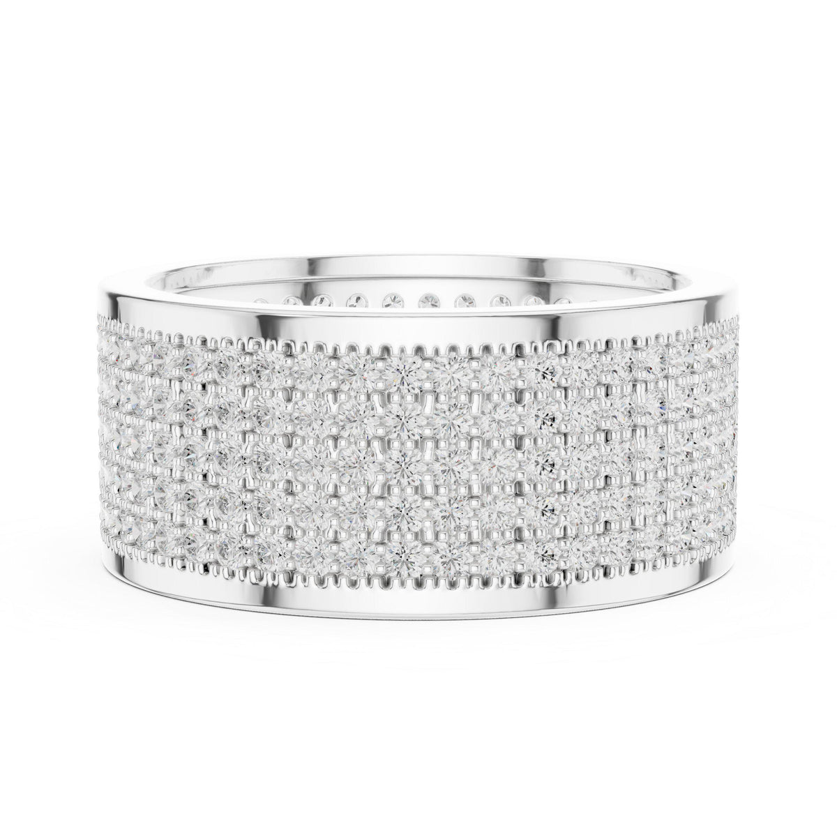 Men's Wide Multi-Row Pavé Moissanite Band – 925 Sterling Silver, 18K Gold Vermeil