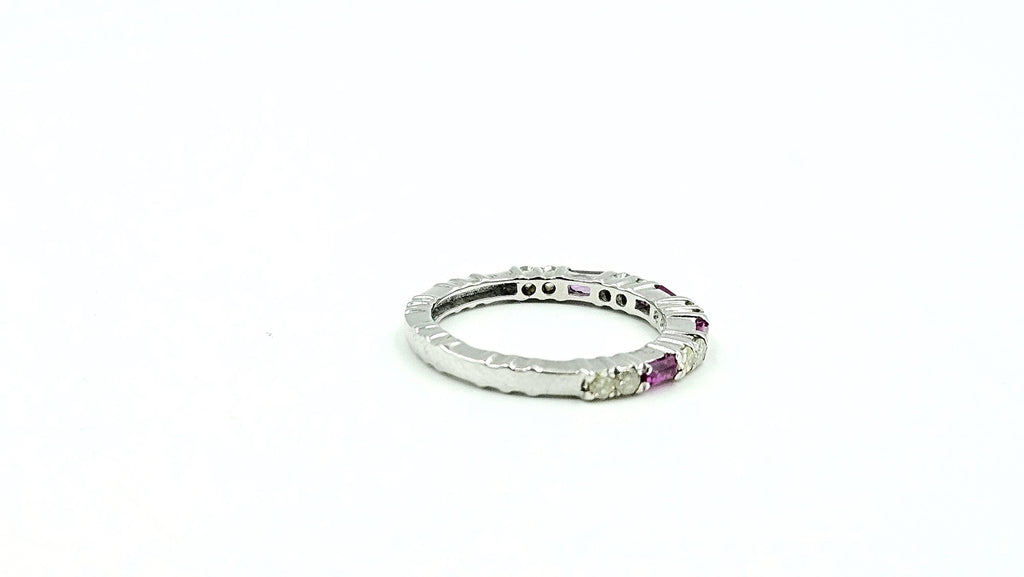 Ruby & Diamond Eternity Band – 925 Sterling Silver, 18K White Gold Vermeil