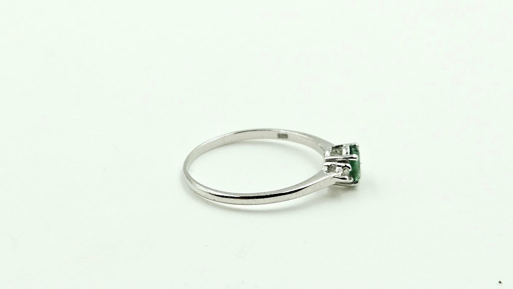 Oval Emerald Solitaire Ring with Diamond Accents – 925 Sterling Silver, 18K White Gold Vermeil