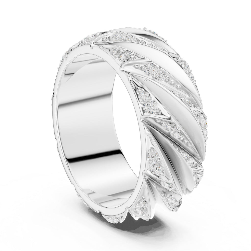 Men's Wide Moissanite Band with Diagonal Cutout Stripes – 925 Sterling Silver, 18K Gold Vermeil