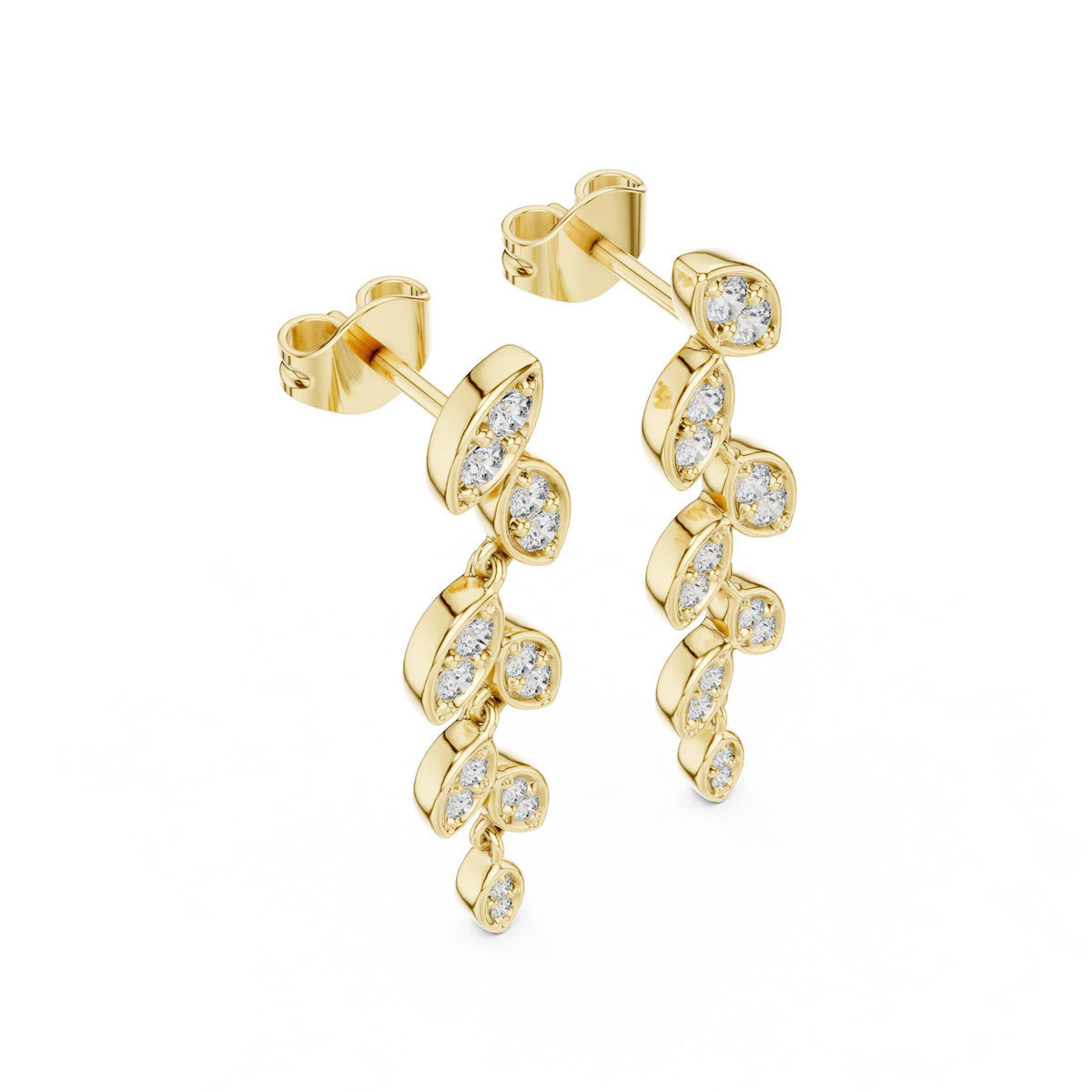 Moissanite Pavé Leaf Vine Drop Earrings – 925 Sterling Silver, 18K Gold Vermeil