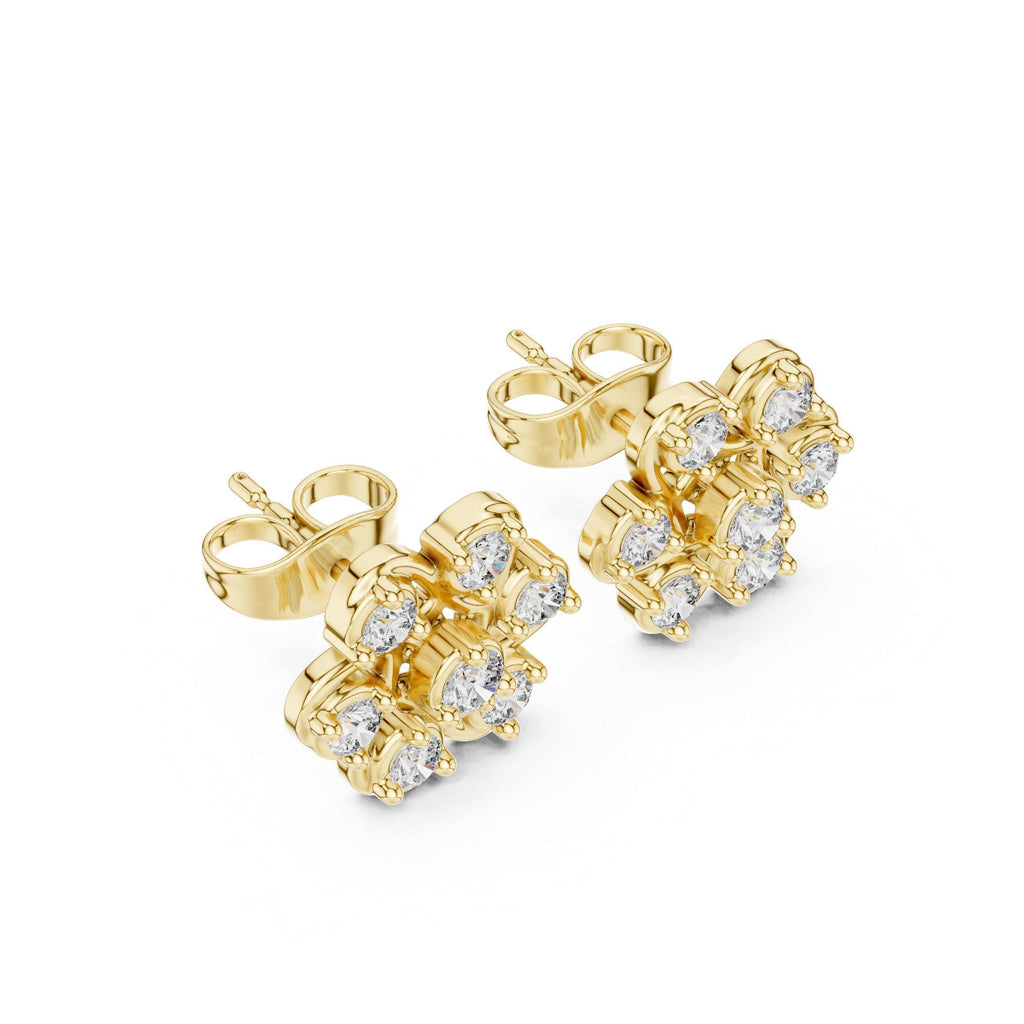 Moissanite Pinwheel Flower Stud Earrings – 925 Sterling Silver, 18K Gold Vermeil