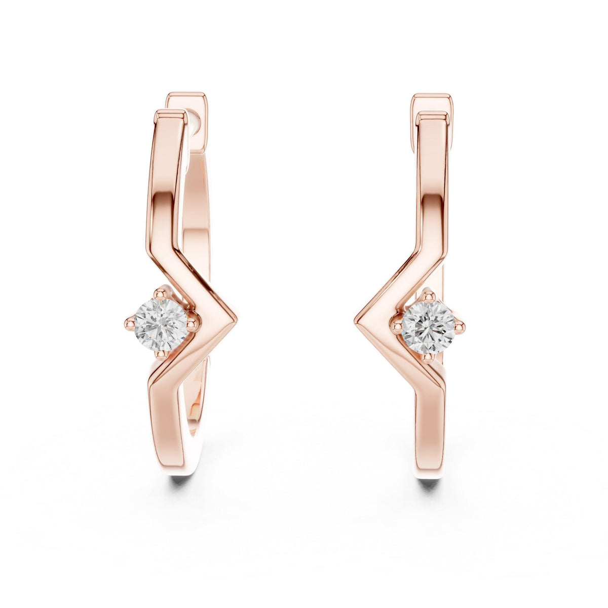Round Moissanite Chevron Huggie Hoop Earrings – 925 Sterling Silver, 18K Gold Vermeil
