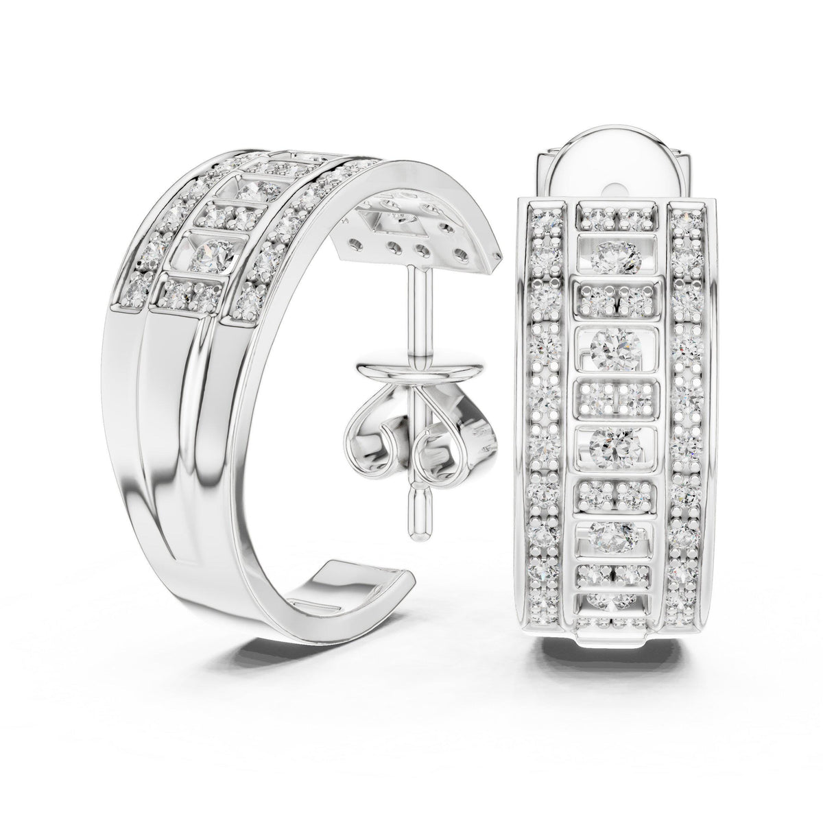 Moissanite Pavé Wide Half-Hoop Earrings – 925 Sterling Silver, 18K Gold Vermeil