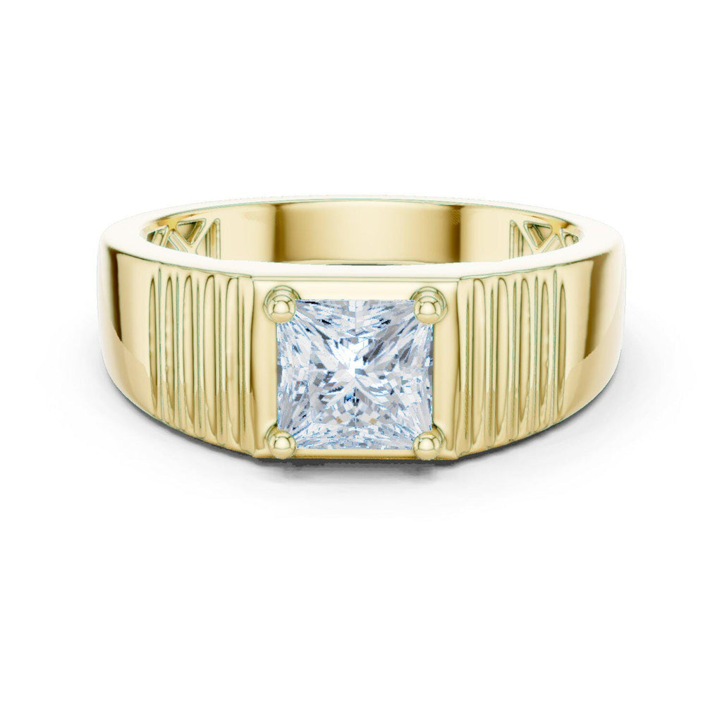 Men's Princess-Cut Moissanite Ring, Grooved Wide Band – 925 Sterling Silver, 18K Gold Vermeil