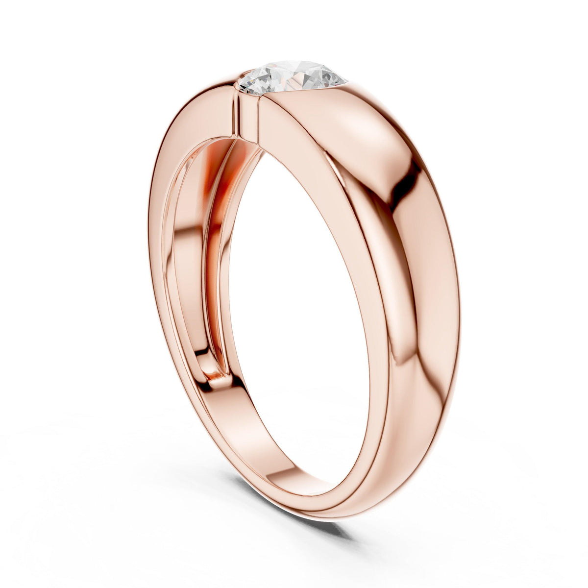 Men's Flush-Set Round Moissanite Domed Band – 925 Sterling Silver, 18K Gold Vermeil