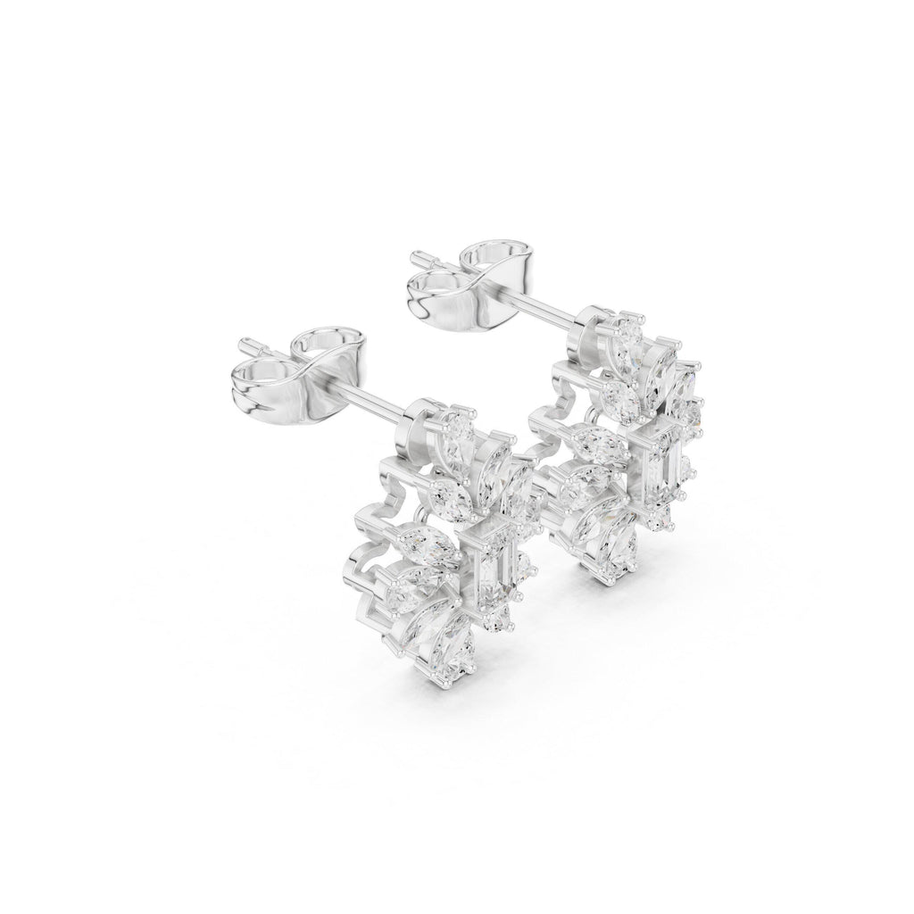 Baguette & Marquise Moissanite Starburst Stud Earrings – 925 Sterling Silver, 18K Gold Vermeil