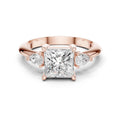 Princess-Cut Moissanite Three-Stone Ring with Pear Side Stones – 925 Sterling Silver, 18K Gold Vermeil