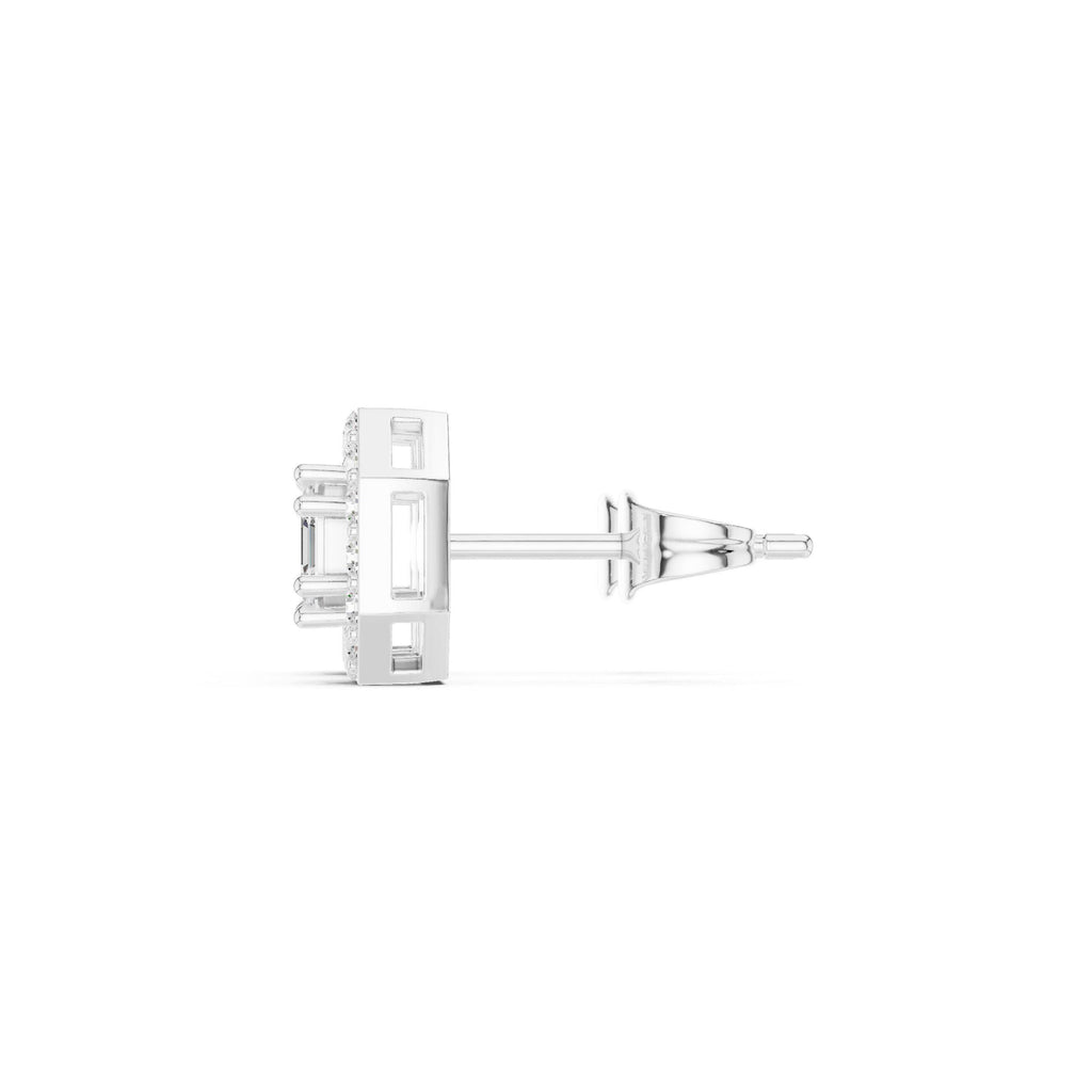 Emerald-Cut Moissanite Octagon Halo Stud Earrings – 925 Sterling Silver, 18K Gold Vermeil