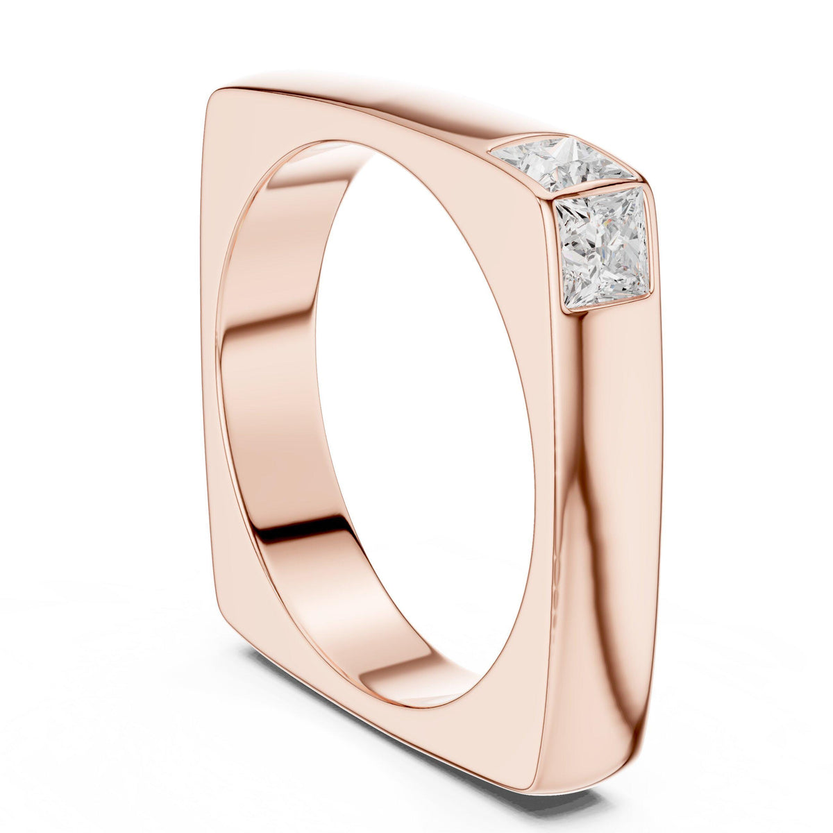 Men's Square-Profile Moissanite Ring with Princess-Cut Accent – 925 Sterling Silver, 18K Gold Vermeil