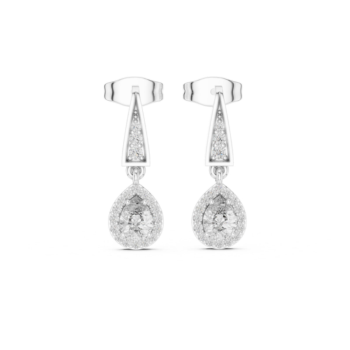Pear Moissanite Halo Drop Earrings – 925 Sterling Silver, 18K Gold Vermeil