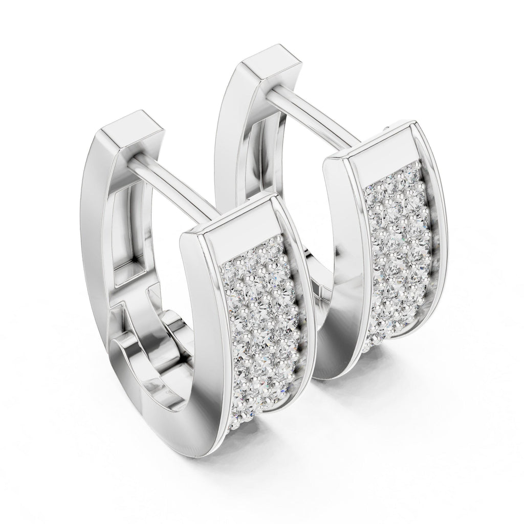 Moissanite Pavé Three-Row Huggie Hoop Earrings – 925 Sterling Silver, 18K Gold Vermeil