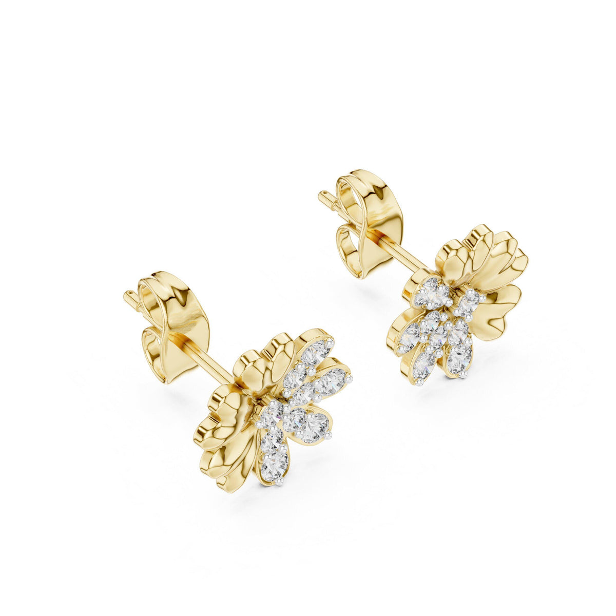 Moissanite Cherry Blossom Stud Earrings – 925 Sterling Silver, 18K Gold Vermeil