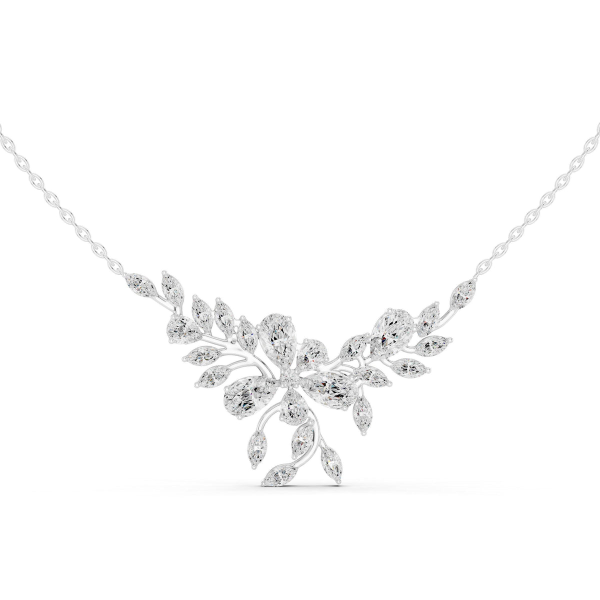 Marquise & Pear Moissanite Leaf Spray Mangalsutra Necklace – 925 Sterling Silver, 18K Gold Vermeil