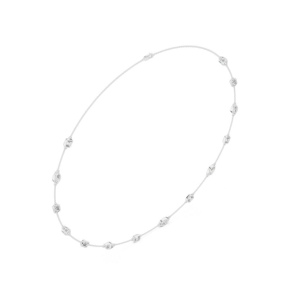 Emerald-Cut & Marquise Moissanite Bezel Station Necklace – 925 Sterling Silver, 18K Gold Vermeil