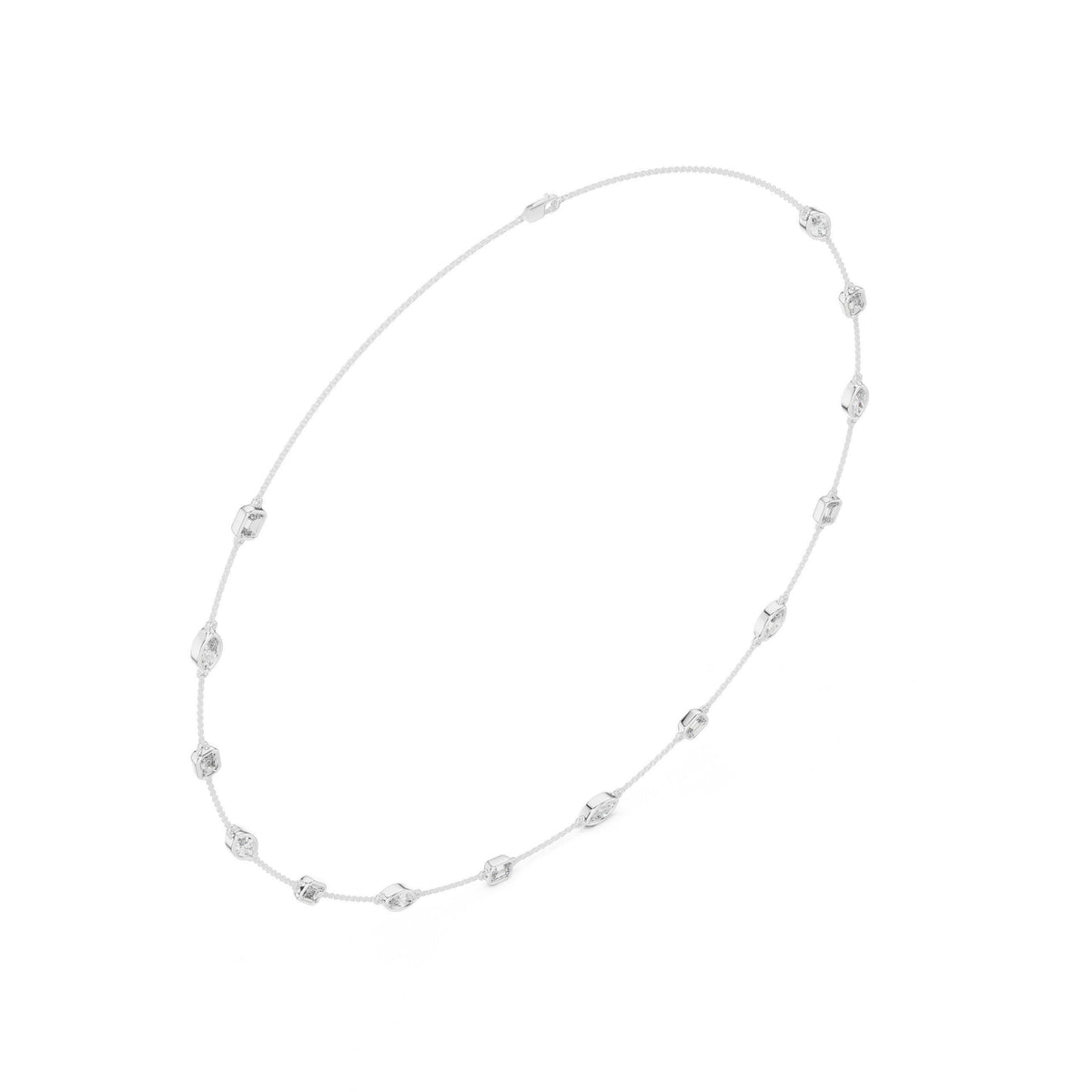 Emerald-Cut & Marquise Moissanite Bezel Station Necklace – 925 Sterling Silver, 18K Gold Vermeil