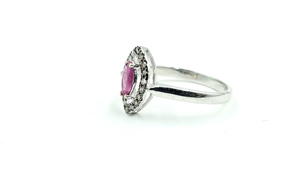 Marquise Ruby Halo Ring – 925 Sterling Silver, 18K White Gold Vermeil