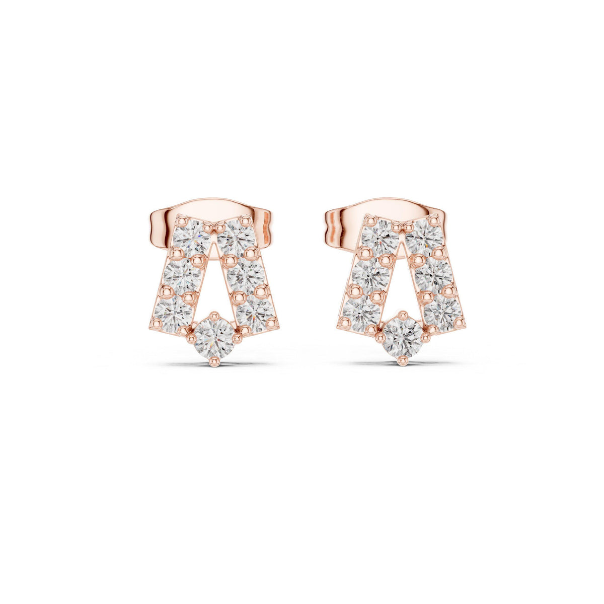 Moissanite Pavé Pentagon Stud Earrings – 925 Sterling Silver, 18K Gold Vermeil