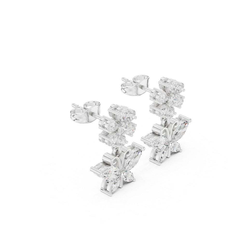 Moissanite Flower & Starburst Drop Earrings – 925 Sterling Silver, 18K Gold Vermeil
