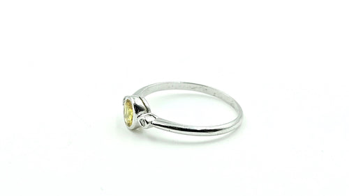 Bezel-Set Yellow Sapphire & Diamond Ring – 925 Sterling Silver, 18K White Gold Vermeil