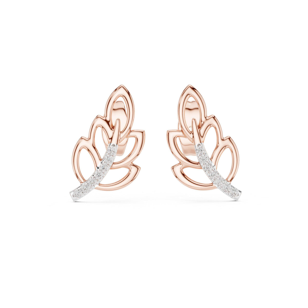 Moissanite Pavé Leaf Stud Earrings – 925 Sterling Silver, 18K Gold Vermeil
