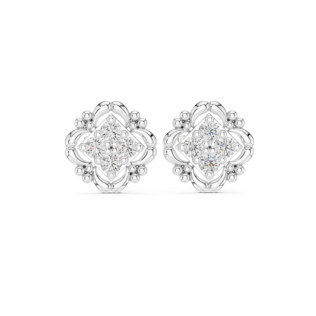 Moissanite Filigree Quatrefoil Stud Earrings – 925 Sterling Silver, 18K Gold Vermeil