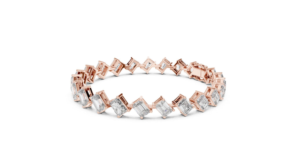 Tilted Emerald-Cut Moissanite Tennis Bracelet – 925 Sterling Silver, 18K Gold Vermeil